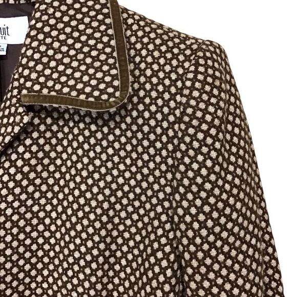 Le Suit Brown Polka Dot Tweed Career Blazer Jacket 12P - Picture 2 of 12